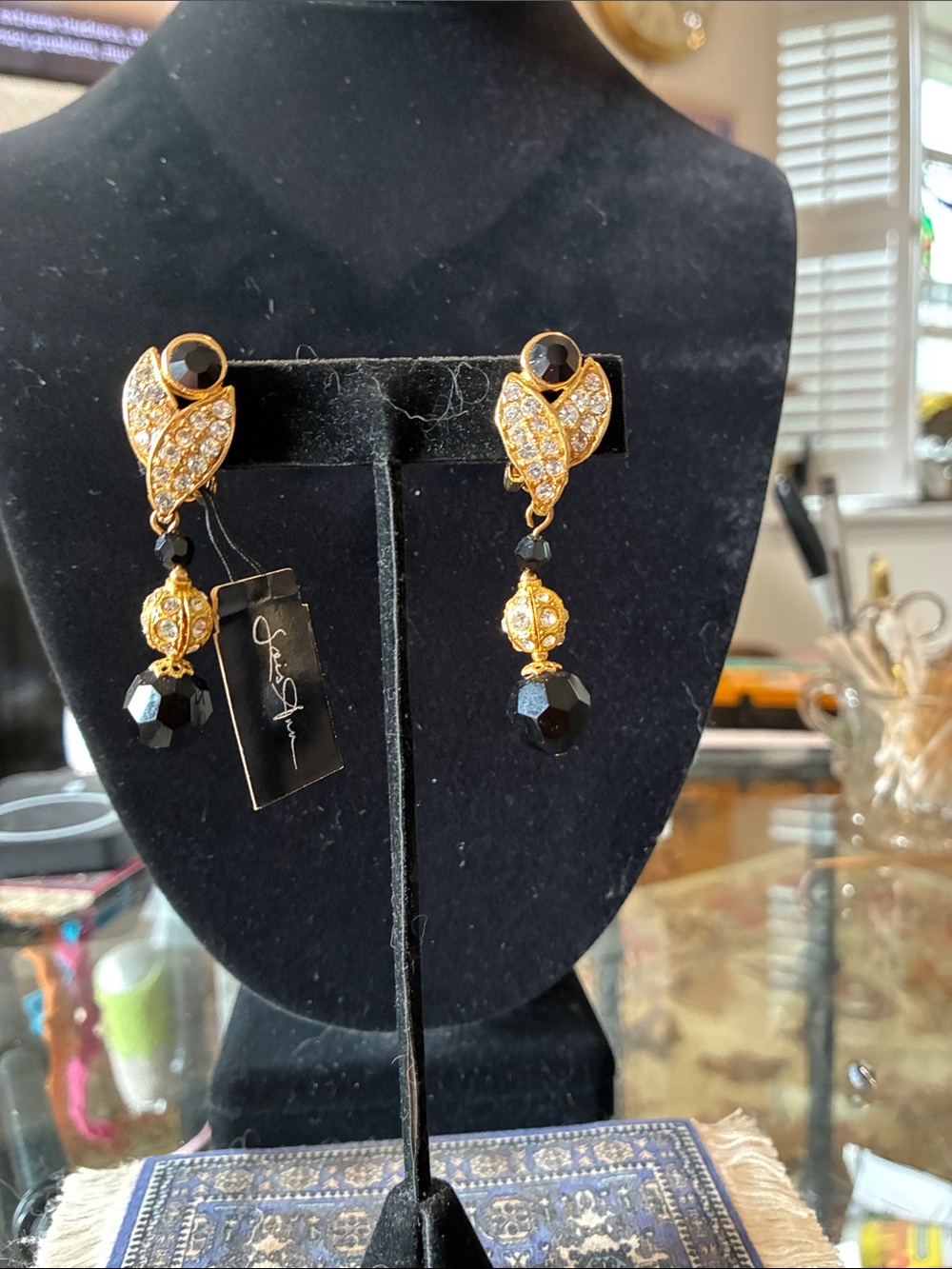 Jason Wu Gold Tone Earrings with Black Crystal Drops